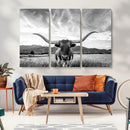Longhorn Black and White Wall Art – Rustic Western Bull