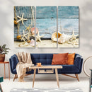 Seashells on Rustic Wooden Background, Seashells Wall Art