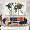 Vintage World Map Wall Art Canvas Print, Framed Rustic Earth
