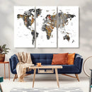 Modern Metallic World Map Canvas Wall Art – Framed
