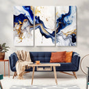 Golden Cascades on Midnight Blue – Deep Blue Abstract Wall