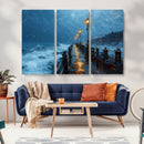 Stormy Night at Beach Pier Oil Painting Large Wall Art