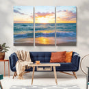 Golden Sunset Over Ocean Waves - Serene Coastal Triptych