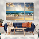 Golden Sunset Beach Triptych Canvas Wall Art for Living Room