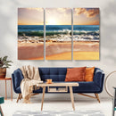 Sunset Beach Wall Art - 3-Panel Framed Canvas Print, Ready