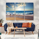 Serene Ocean Sunset Canvas Wall Art - Beach Waves at Sunset,