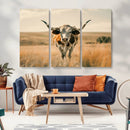 Texas Cow Longhorn Wall Art Canvas Print for Farm House Wall