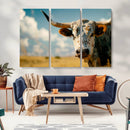 Longhorn in the Prairie - Stunning Ranch-Style Triptych Wall