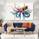 Watercolor Vibrant Octopus Wall Art Canvas Print | Abstract