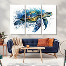 Turtle Wall Art Canvas Print, Framed Watercolor Turtle Art