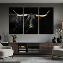 Black Bull Wall Art – Majestic Longhorn Canvas Print with