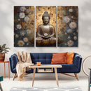 Golden Buddha Wall Art Canvas Print | Zen Meditation Floral