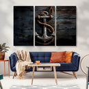 3 Panel Grunge Abstract Anchor Wall Art Canvas Print Set