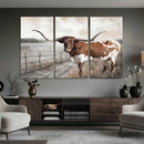 Vintage Texas Cow Wall Art Canvas Print, Rustic Longhorn