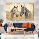 Chines Ink Style Grunge Horses Wall Art Canvas Print