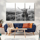 Scottish Highland Cow Wall Art | Black and White Canvas