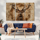 Wood Abstract Deer Wall Art | Rustic Wildlife Canvas Print |