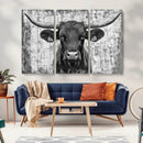 Abstract Longhorn Bull Wall Art Canvas Print - Rustic Texas