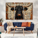 Rustic Texas Artwork Wall Art Canvas Print - Abstract Cow