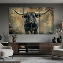 Texas Longhorn Bull Wall Art – Framed Rustic Cow Canvas