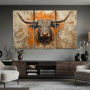 Abstract Cow Longhorn Bull Wall Art Canvas Print - Rustic