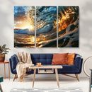 Ocean Wave at Sunset Canvas Wall Art – Vibrant Coastal Beach