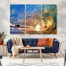 Ocean Wave at Sunset Canvas Wall Art – Vibrant Coastal Beach