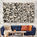 Abstract Love and Chaos Canvas Print, Black Symbols on Beige