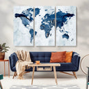 Modern Blue World Map Canvas Print – Framed Wall Art,