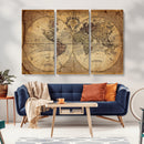 Vintage World Map Wall Art Canvas – Antique Style Push Pin