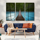Suspension Bridge Over River Canvas Art | 3-Panel Nature by MyGreatCanvas | Canvas Wall Art Prints | Photo Prints & Wall Decor