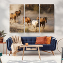 Large Wall Art 5 Horses Running on Sand Canvas Print