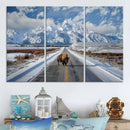 Bison Wall Art - Snowy Road Wall Art – Framed Mountain by MyGreatCanvas | Canvas Wall Art Prints | Photo Prints & Wall Decor