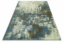 Modern Abstract Design Beige And Blue 9x12 Hand Knotted Wool Area Rug
