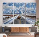 Bison Wall Art - Snowy Road Wall Art – Framed Mountain by MyGreatCanvas | Canvas Wall Art Prints | Photo Prints & Wall Decor