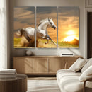 Large Wall Art Galloping White Horse at Sunset Canvas Print