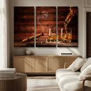Whiskey and Cigar Wall Art Canvas | 3 Panel Bar Room Decor by MyGreatCanvas | Canvas Wall Art Prints | Photo Prints & Wall Decor