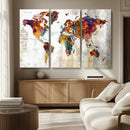 Vintage World Map Canvas Wall Art Print, Warm Tone Global