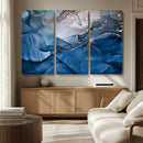 Navy Blue Canvas Art Abstract Print – Elegant Triptych