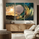 Golden Wave Sunset Canvas Print – Large Coastal Wall Art for