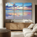 Tranquil Pastel Sunset Beach Triptych Canvas Art, Soothing