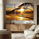 Golden Tropical Beach Sunset Canvas Triptych, Coastal Palm by MyGreatCanvas | Canvas Wall Art Prints | Photo Prints & Wall Decor
