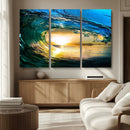 Ocean Wave at Sunset Canvas Art, Large Wall Print of Vibrant