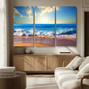 Tropical Beach Sunset Canvas Art, Ocean Waves and Sandy