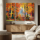 Autumn Red Forest Triptych Canvas Wall Art Print, Forest