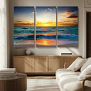 Vibrant Ocean Sunrise Over Golden Beach Waves, Giclee Canvas