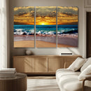 Ocean Sunrise Over Golden Beach Waves, Giclee Canvas Wall