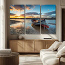 Small Boat At The Beach Sunset Wall Art, Boat Sunset Wall