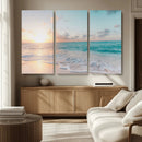 Tranquil Ocean Beach Sunset Canvas Wall Art | 3-Panel by MyGreatCanvas | Canvas Wall Art Prints | Photo Prints & Wall Decor