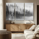 Foggy Misty Forest Canvas Wall Art – Black and White